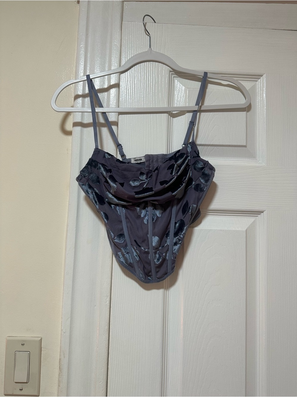 Garage Dusty Blue Floral Satin Cowl Bandeau Top